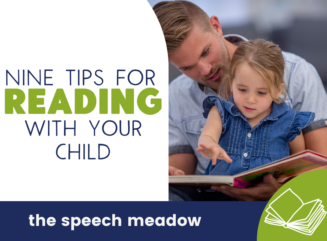 Tips for reading with your child and a picture of a man and child reading a book.