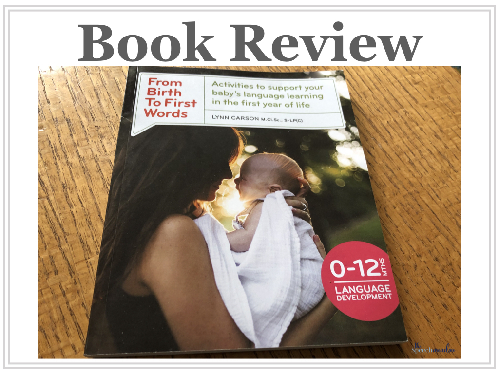 Photo of the book. A mom is holding and infant. Book Review: "From Birth to First Words"