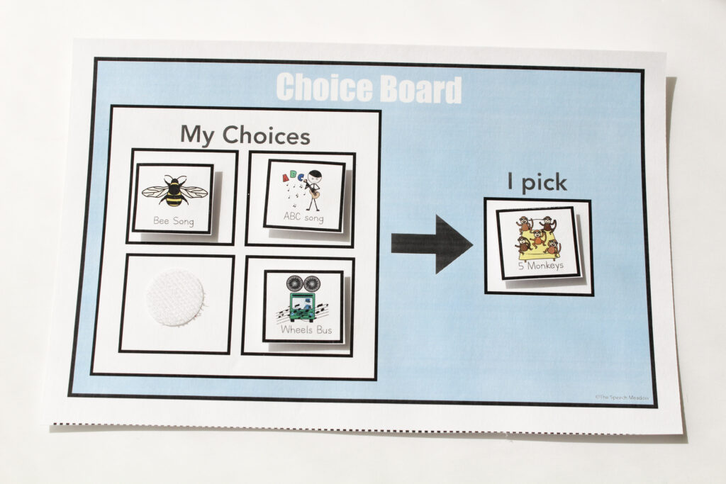 Choice board with four options to choose