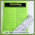 Picture of January monthly artic activities and two rows of s-words mini artic cards.